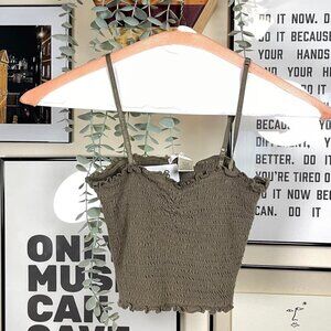 Bozzolo Olive Green Ruched Ruffle Crop Tank - Size Medium